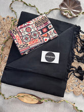 Black Handloom Cotton Saree With Black Print Blouse